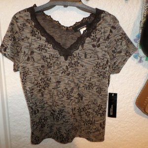 Jones New York Lace Trim V Neck Knit Top L NWT